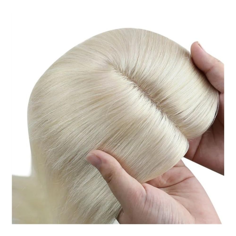 Topper for capelli umani lisci setosi biondo platino, base MoNo e PU | Toppers for capelli for donne, veri capelli umani, base larga 5x5 pollici, coprono il diradamento(10inches(25cm))
