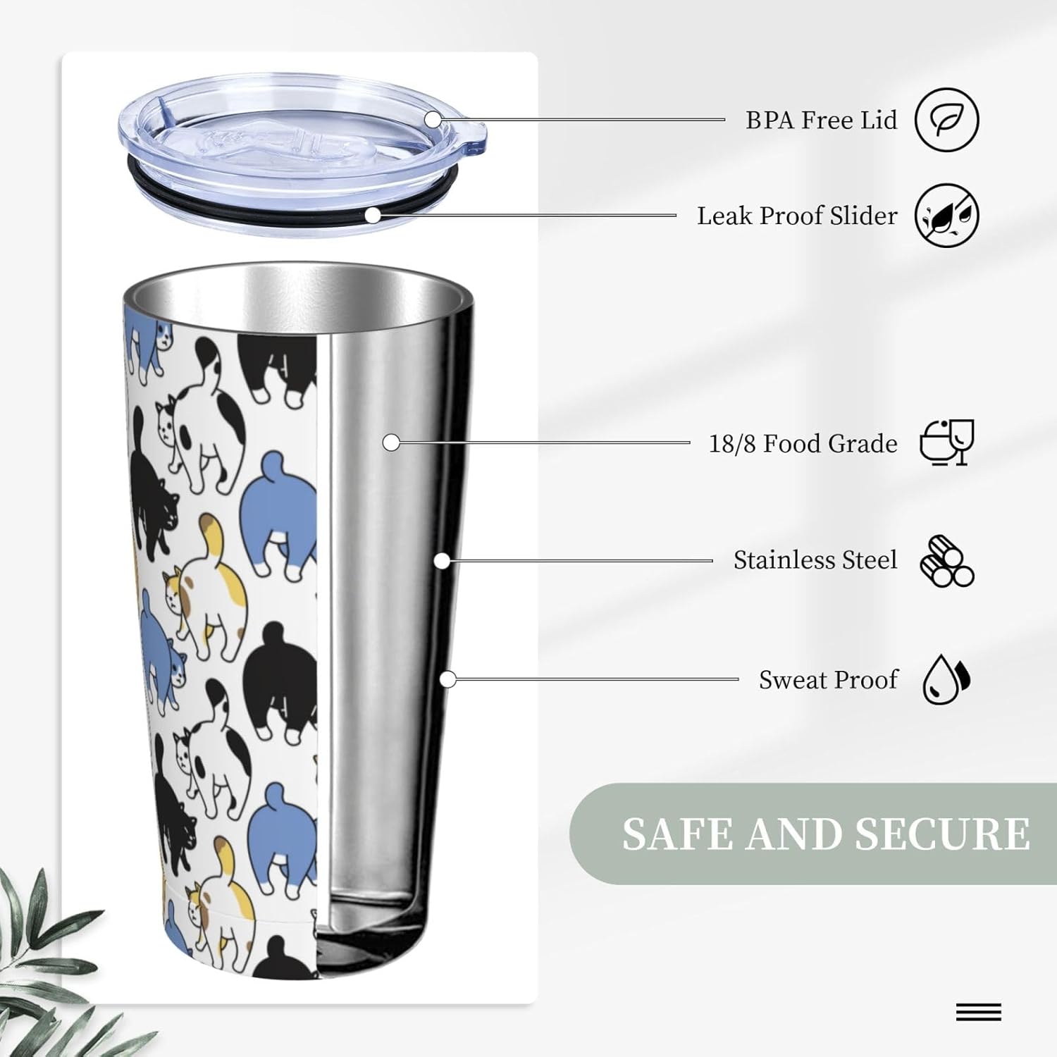 Cat Pattern Tumbler, Kitten Breed 20oz Stainless Steel Insulated Travel Tumblers,Travel Coffee Mug with Lid and Straw Cups Gifts for Women Men - Image 4