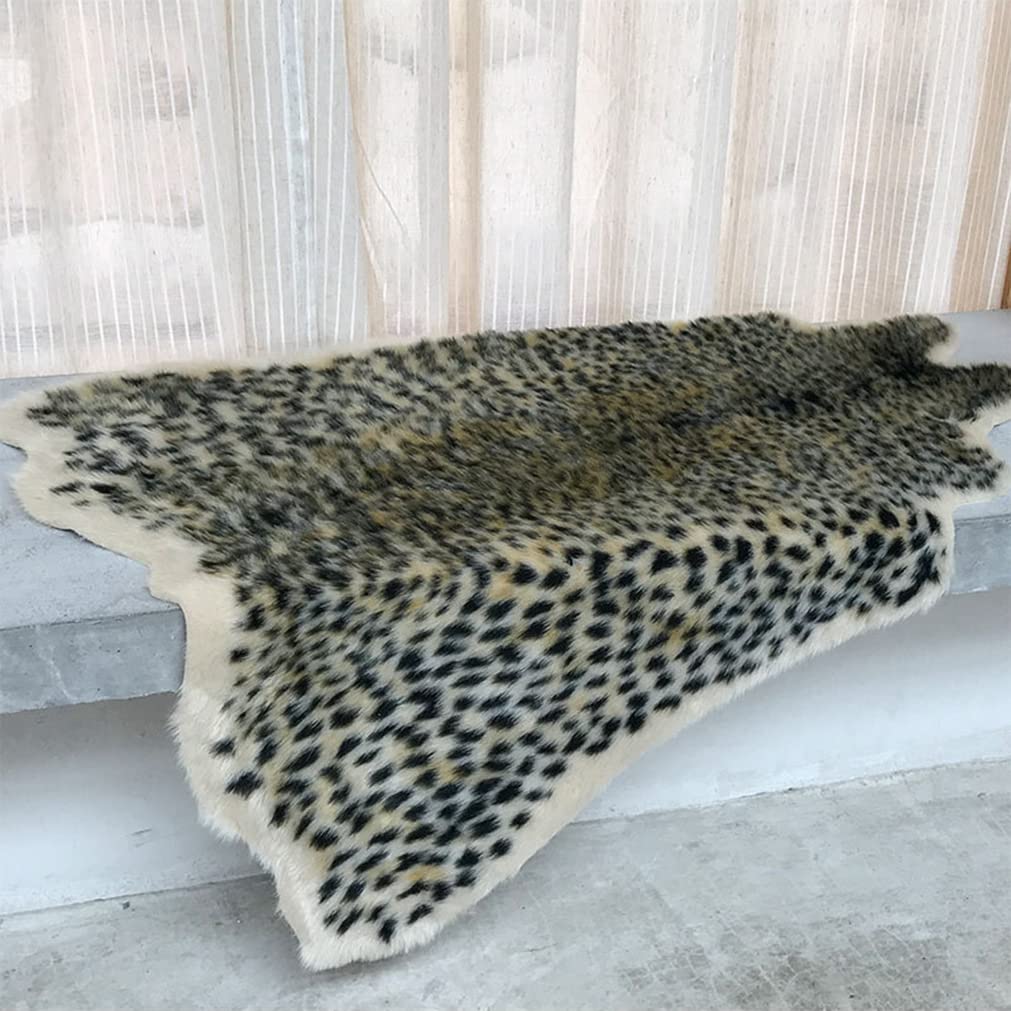 LIKETN Cute Leopard Print Area Rug Ultra Soft Cozy Faux Fur Skin Plush Animal Shape Floor Carpet Home Decor Cushion for Bedroom Living Room Indoor