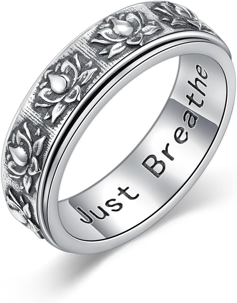 Midari Lotus Anxiety Relieve Spinner Rings 925 Sterling Silver Stress Relieving Just Breath Flower Fidget Rings for Women Christmas Jewelry Gifts