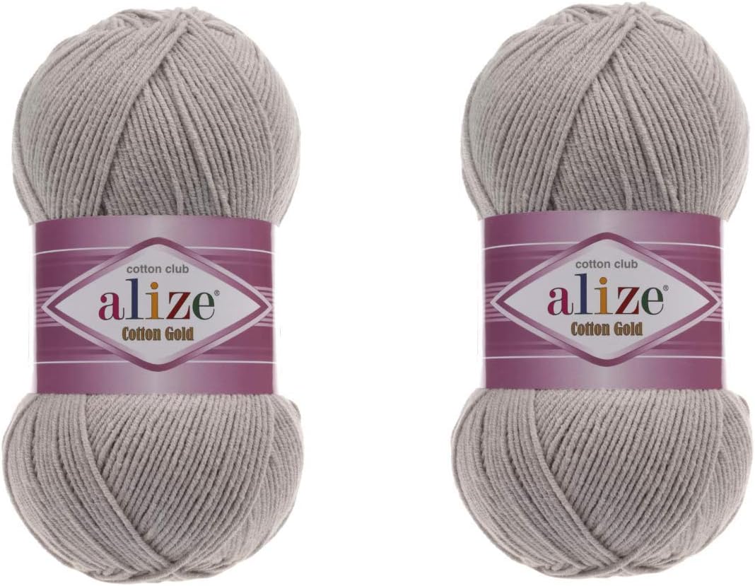 Alize Cotton Gold Yarn 55% Cotton 45% Acrylic Yarn Crochet Hand Knitting Art Lot of 2 Skeins 200gr 722yds (200-GREY)