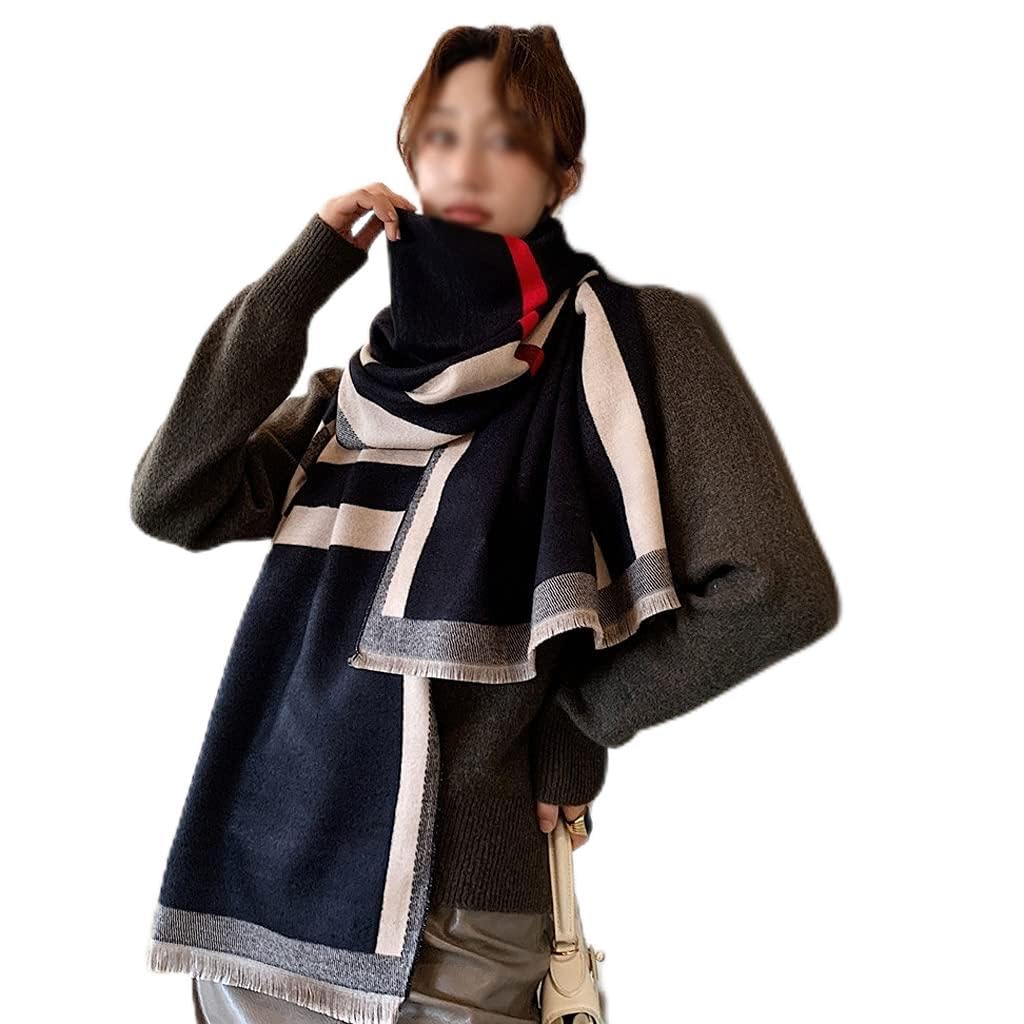 DFHEsdfD Scarves, Women Striped Cashmere Scarf Plaid Pink Warm Pashmina Shawls Wrap Female Scarves Hijab Stoles