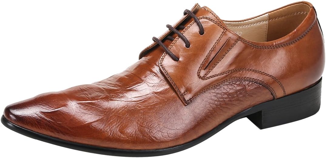 [ONE MAX] ビジネスシューズ 革靴 メンズ ロングノーズ クロコダイル柄 本革 ウォーキング 紳士靴 外羽根 レースアップ 