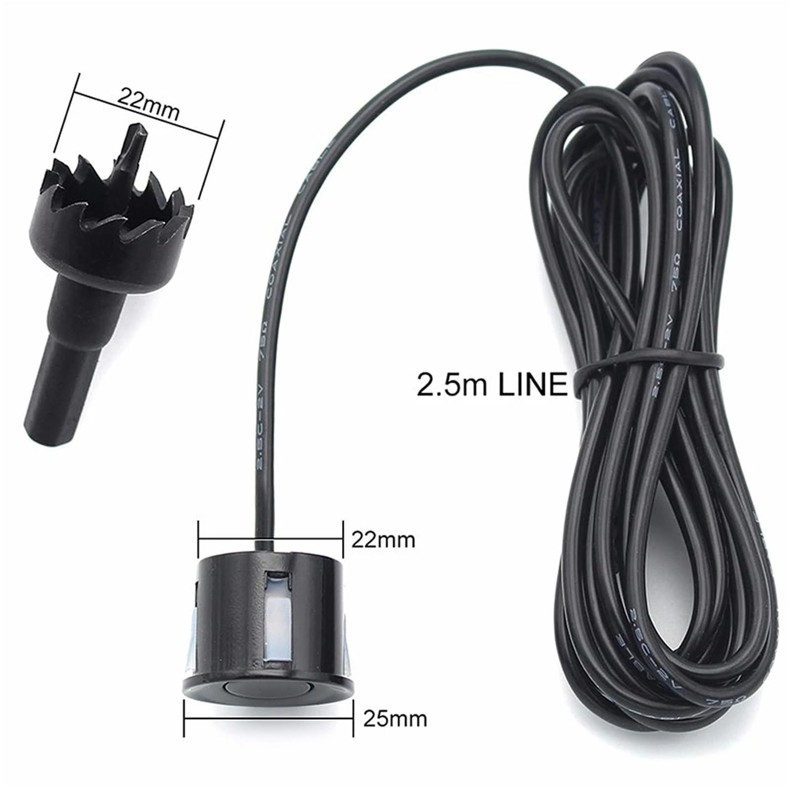 Pièces Automobiles Capteur De Stationnement Vidéo Pour Voiture Détecteur D'assistance Radar Recul Systèmes Caméra Surveillance Moniteurs D'angle Mort 22 Mm(Gray)