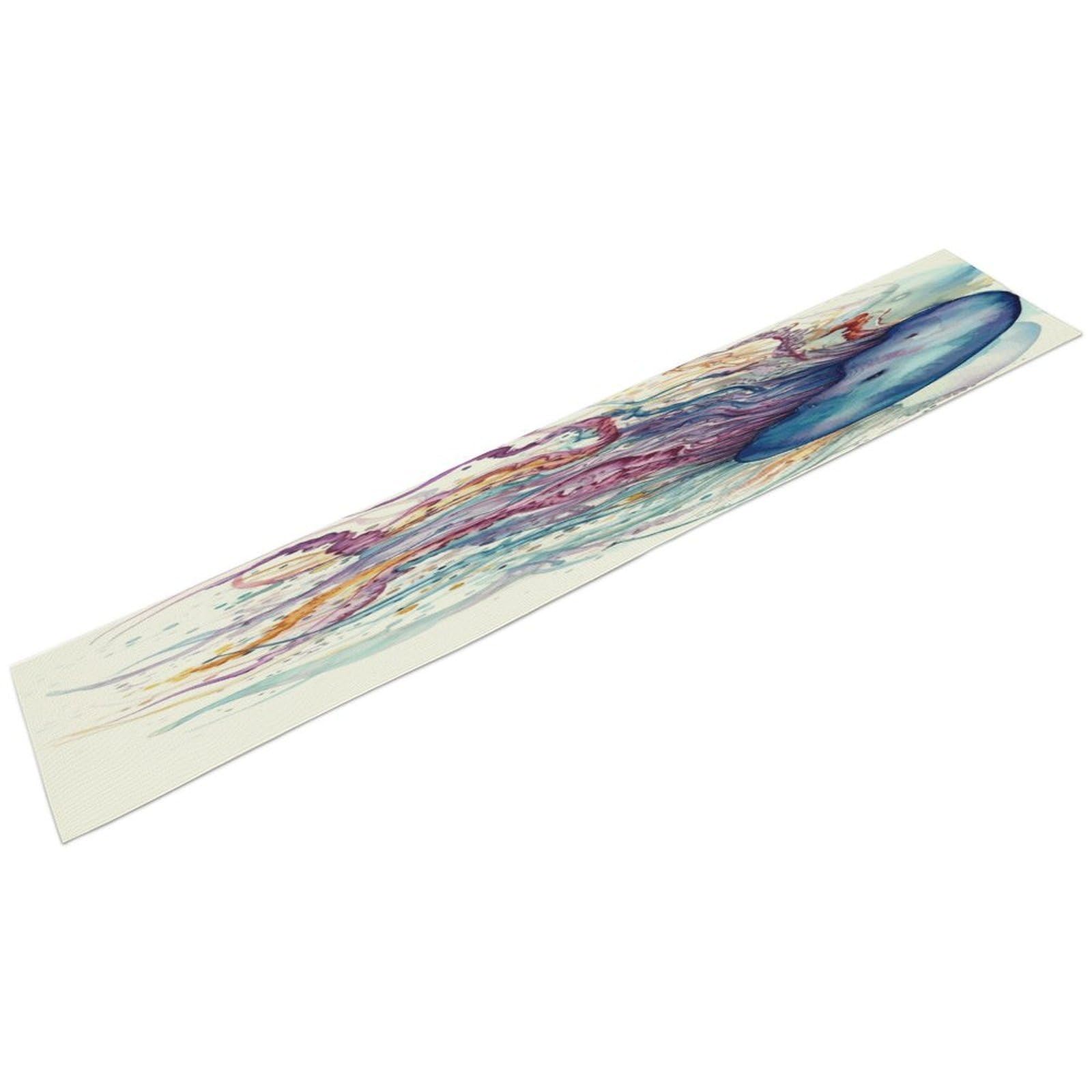 Watercolor Jellyfish Table Runner Kitchen Dining Decoration Tablemat Fashion Linen Tables Runner Farmhouse Style Tables Runners for Home Party Indoor Table Runnes 13.4x72.4 Inch