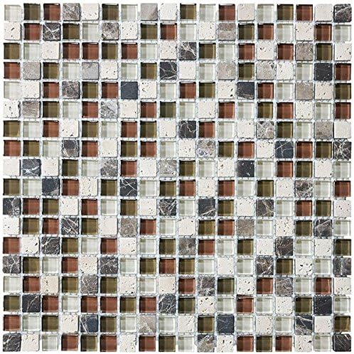 30 Square Feet - Bliss Cabernet Stone and Glass 5/8 x 5/8 Square Mosaic Tiles - Bathroom Walls/Tub Surround/Kitchen Backsplash