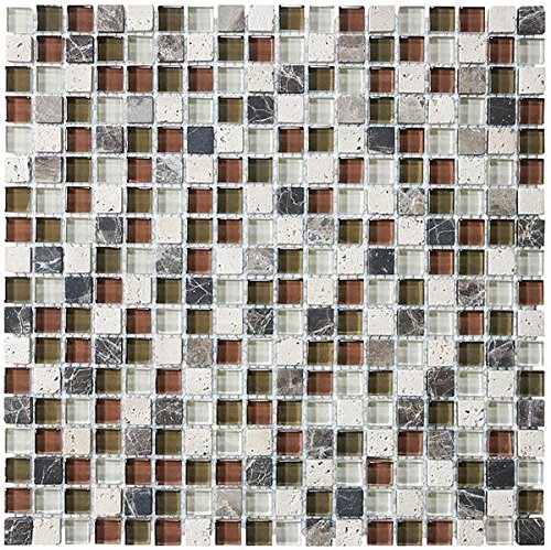 30 Square Feet - Bliss Cabernet Stone and Glass 5/8 x 5/8 Square Mosaic Tiles - Bathroom Walls/Tub Surround/Kitchen Backsplash