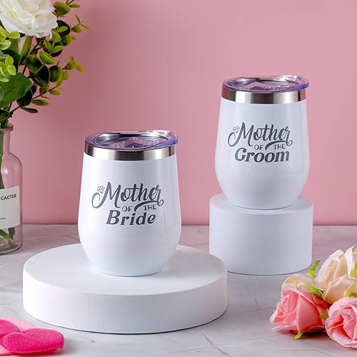 Miniatura 4 de Roshtia 2 vasos grabados de acero inoxidable para madre del novio, taza de café aislada al vacío con tapas, popotes y cepillos para despedida de