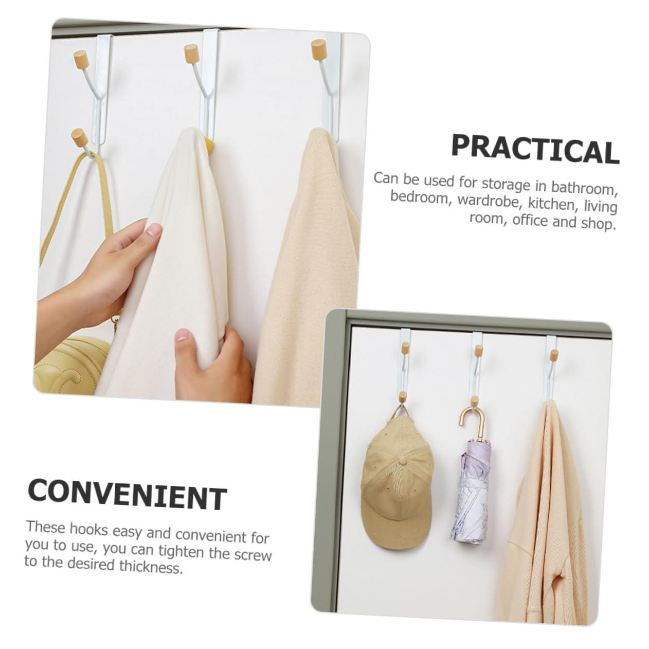 KOMBIUDA 2pcs No Punching Door Hook Dual Coat Hooks Coat Hanging Holder Over The Door Hanger Over The Door Dual Hook Over Door Hooks Hanger Double Hangers Over The Door Towel Rack Iron