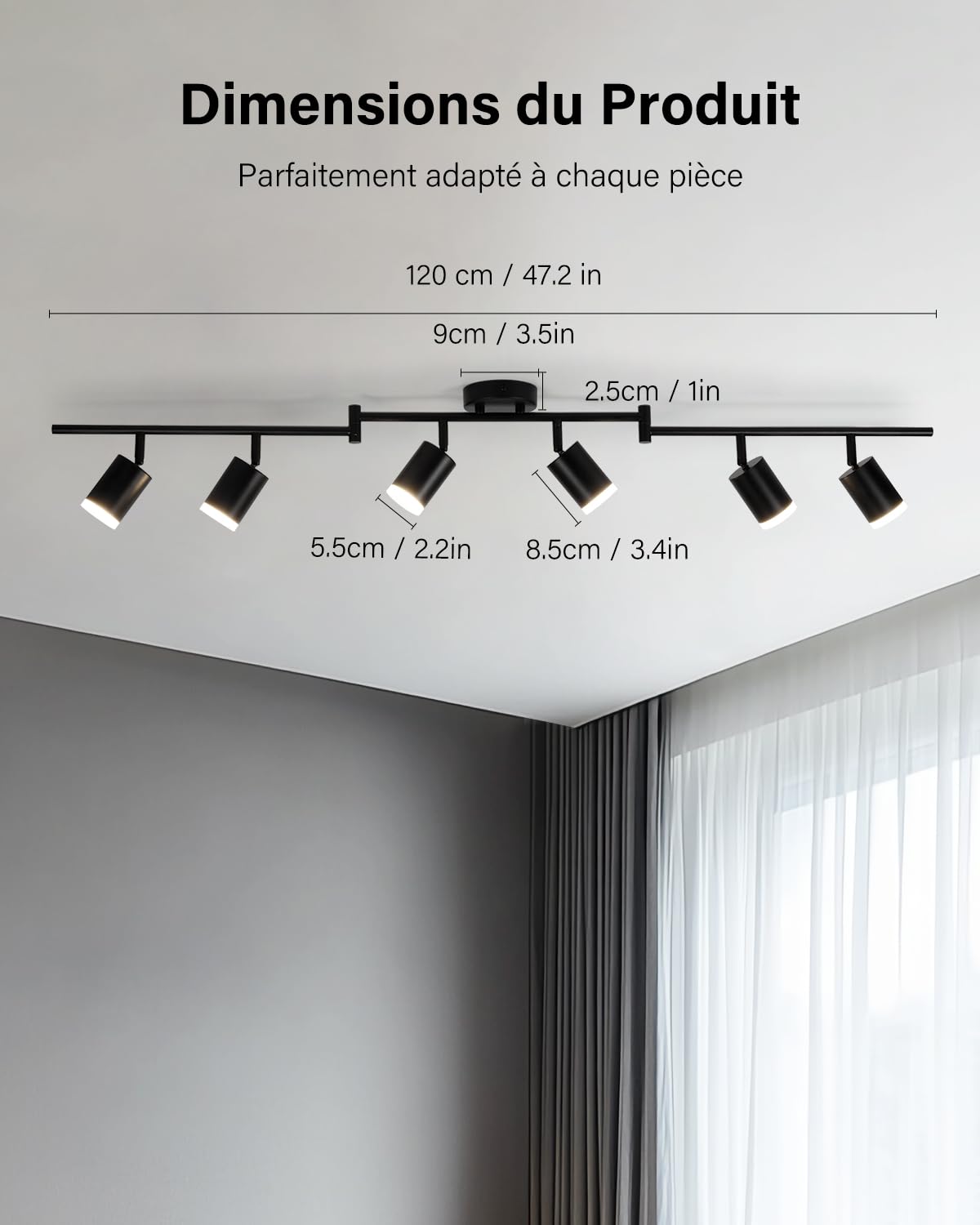 Leselux Luminaire Plafonnier LED 6 Spots Orientable Noir GU10, Sans Ampoule