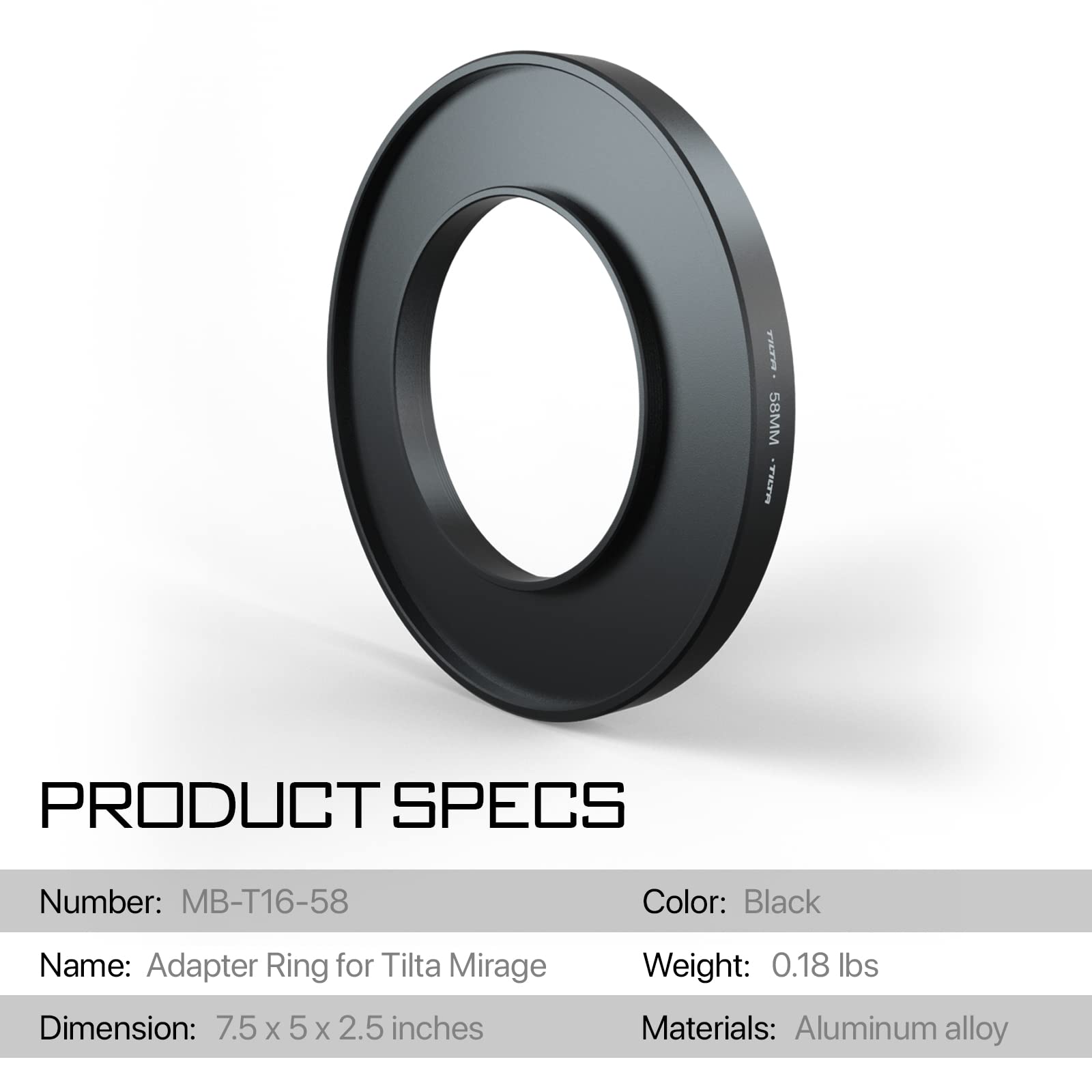 Tilta 58mm Lens Attachments Anello adattatore per MB-T16 Mirage Matte Box Adattatori per obiettivi fotografici MB-T16-58