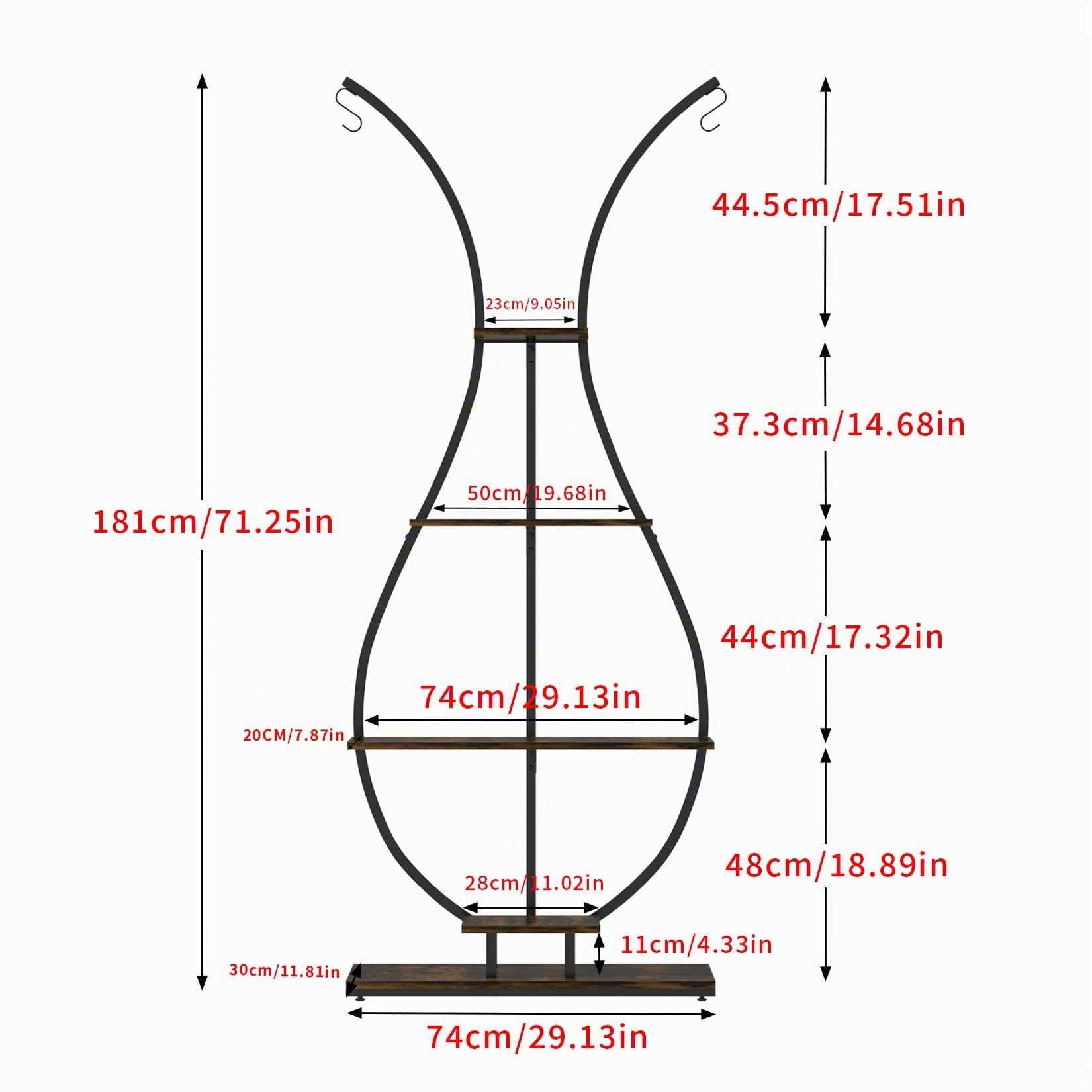 unho Support de Plantes d’intérieur Designe: 74x30x181cm Étagère Plante en Métal Porte Fleur pour Salon Balcon Présentation avec Dispositif Anti-Renversement - Brun Rustique et Noir
