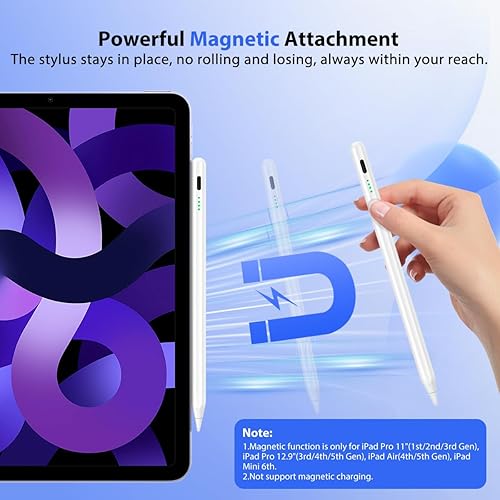 Miniatura 5 de TiMOVO Lápiz óptico para iPad, carga rápida con precisión de inclinación de rechazo de palma para Apple iPad Pro 2018-2023 de 11 y 12.9 pulgadas,