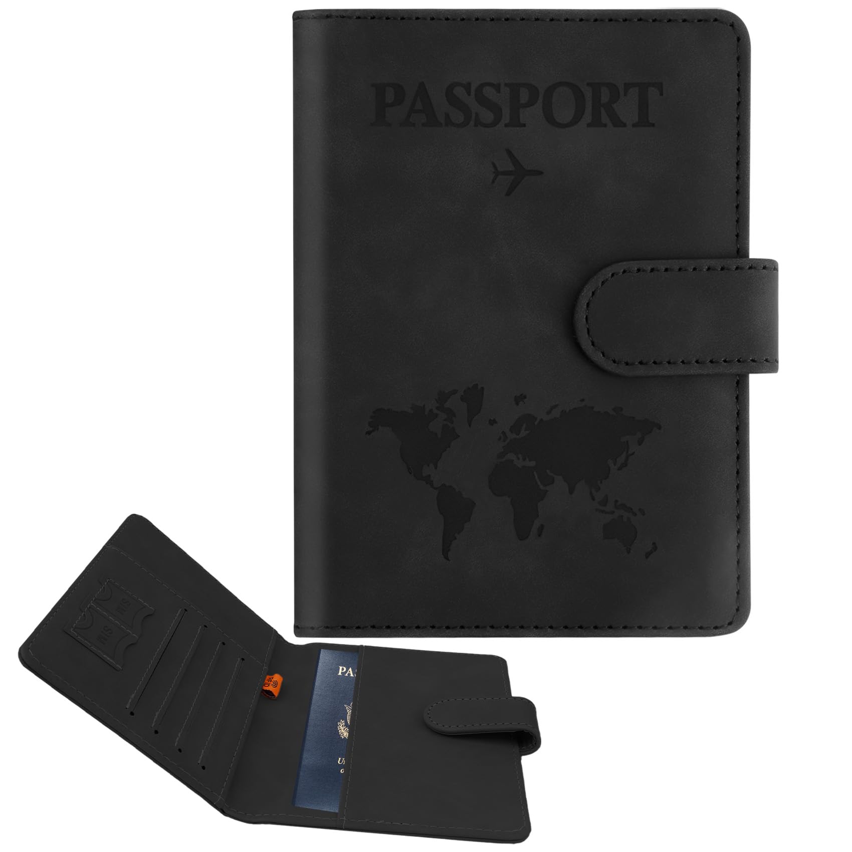 Passport Holder for Travel, Passport Cover Wallet, Premium PU Leather Passport Book Card Holder Case for Women Men, Waterproof RFID Blocking Flying Travelling Essentials Vacation Must Haves, Black-image-43