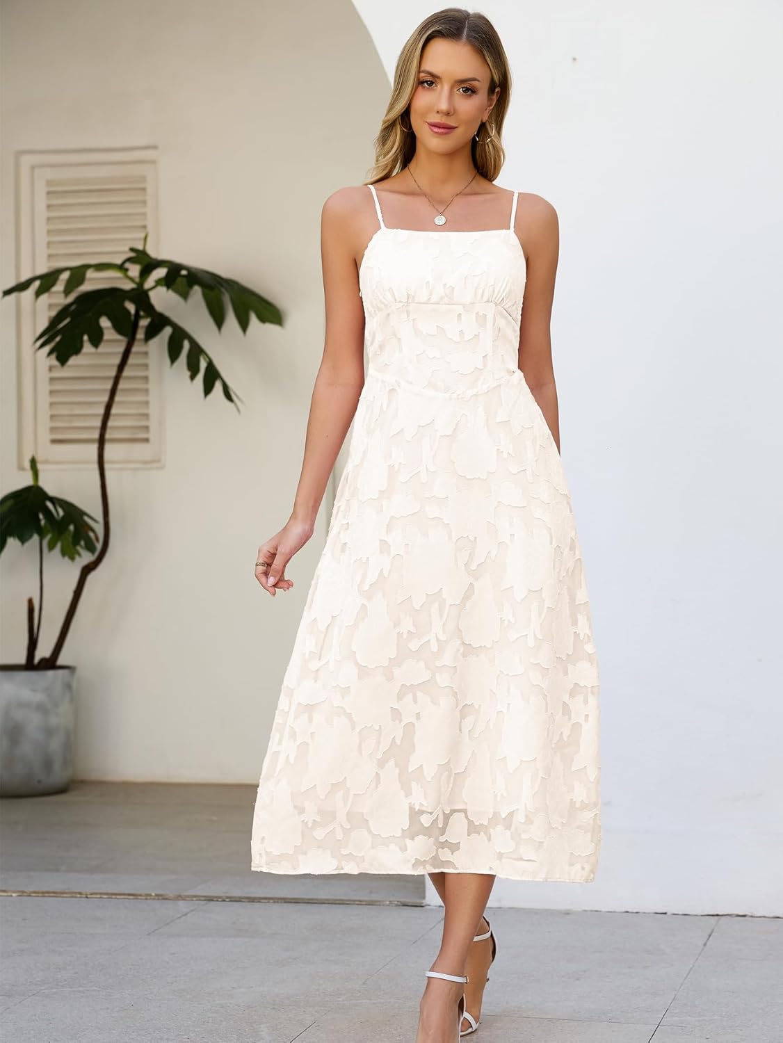 Kikibell Women's Jacquard A Line Dresses High Waist Formal Evening Party Gowns for Wedding Guest