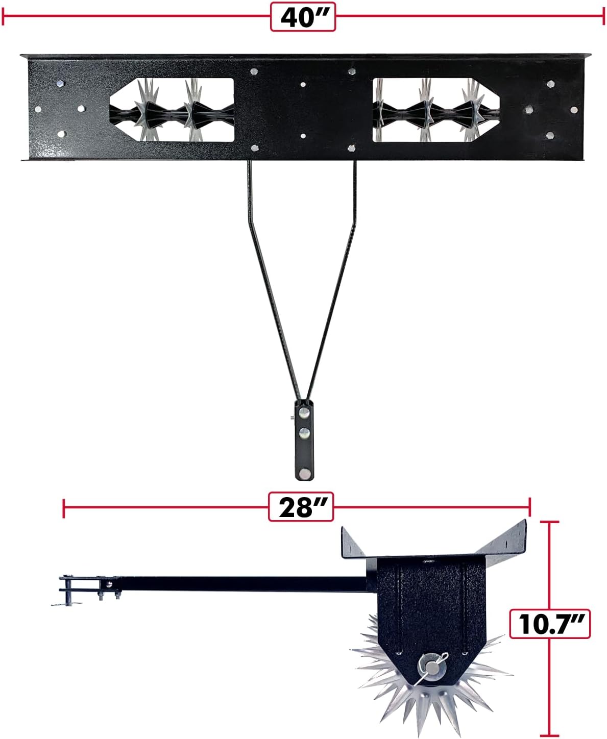 Brinly Tow Behind Spike Aerator with Double Tow Bar and 3D Steel Tines, 40" - Textured Black