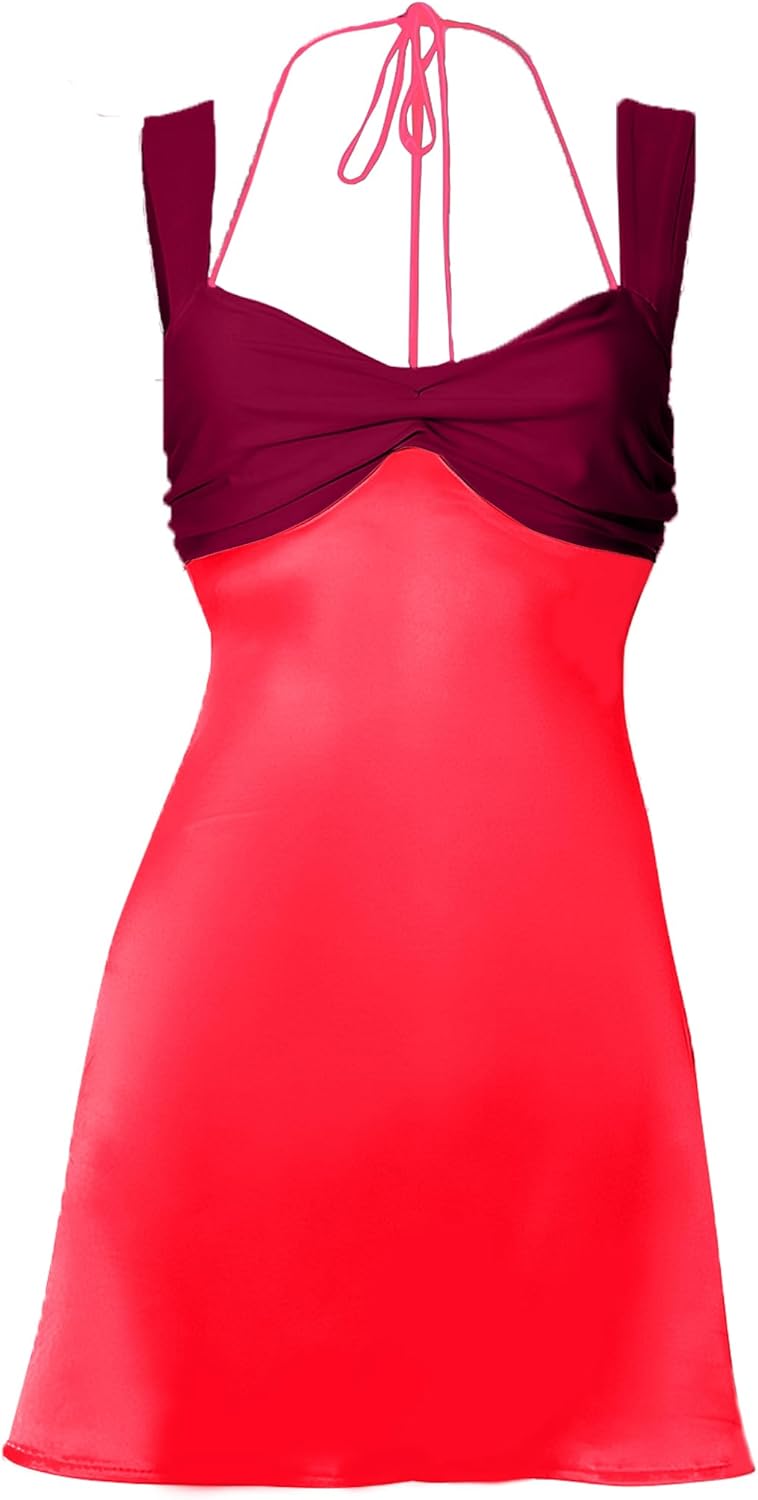 Women’s Mini Dress Patchwork Sleeveless Strapless Lace Up High Waist A-line Elegant Party Clubwear Short Dress - Image 5