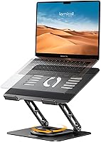 Lamicall Adjustable Laptop Stand: 360° Rotating Aluminum Ergonomic Riser, Foldable for 10-17.3" MacBook Air Pro, Dell HP - Black