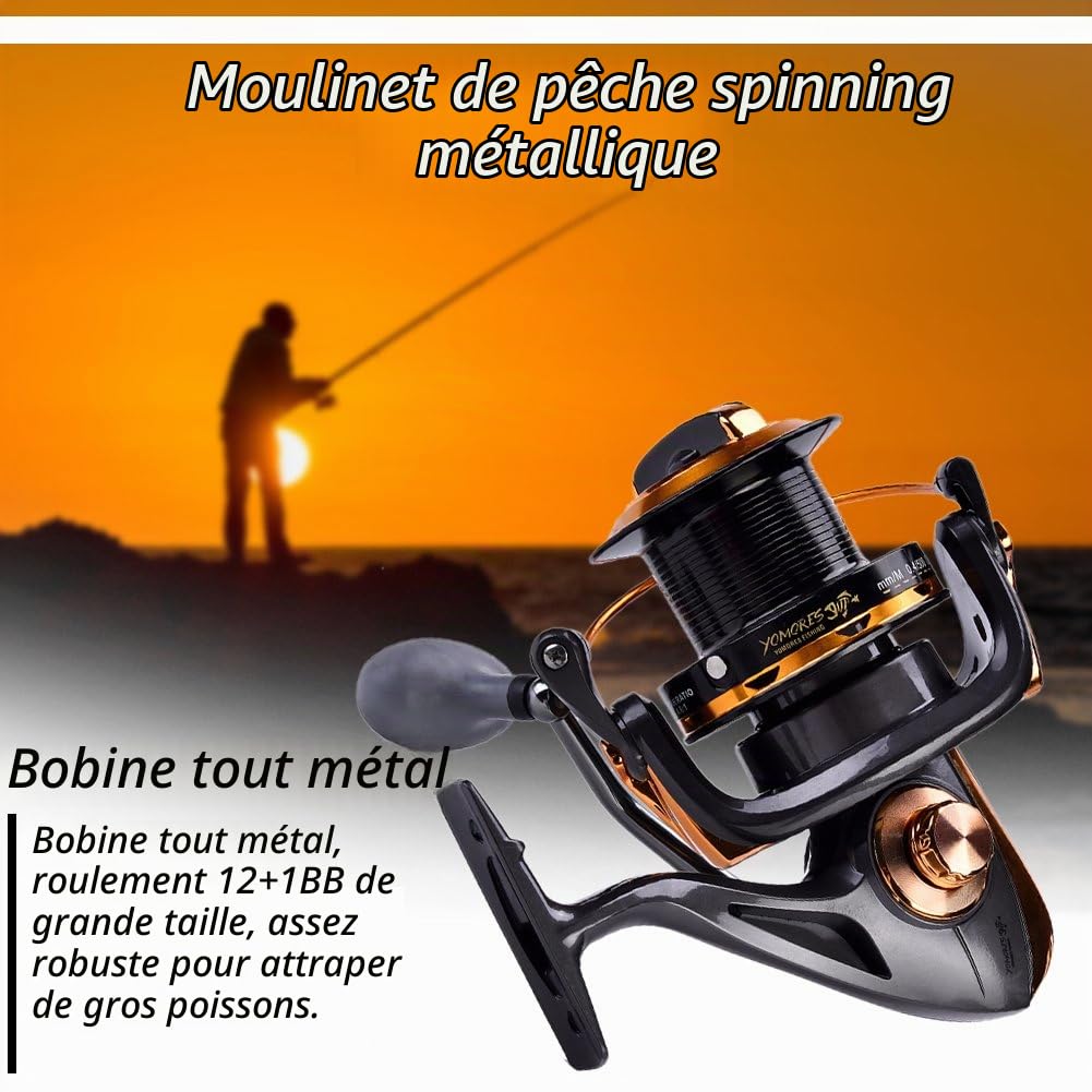 Moulinet de pêche 12 + 1BB haute vitesse métallique pour pêche en eau salée et en eau douce
