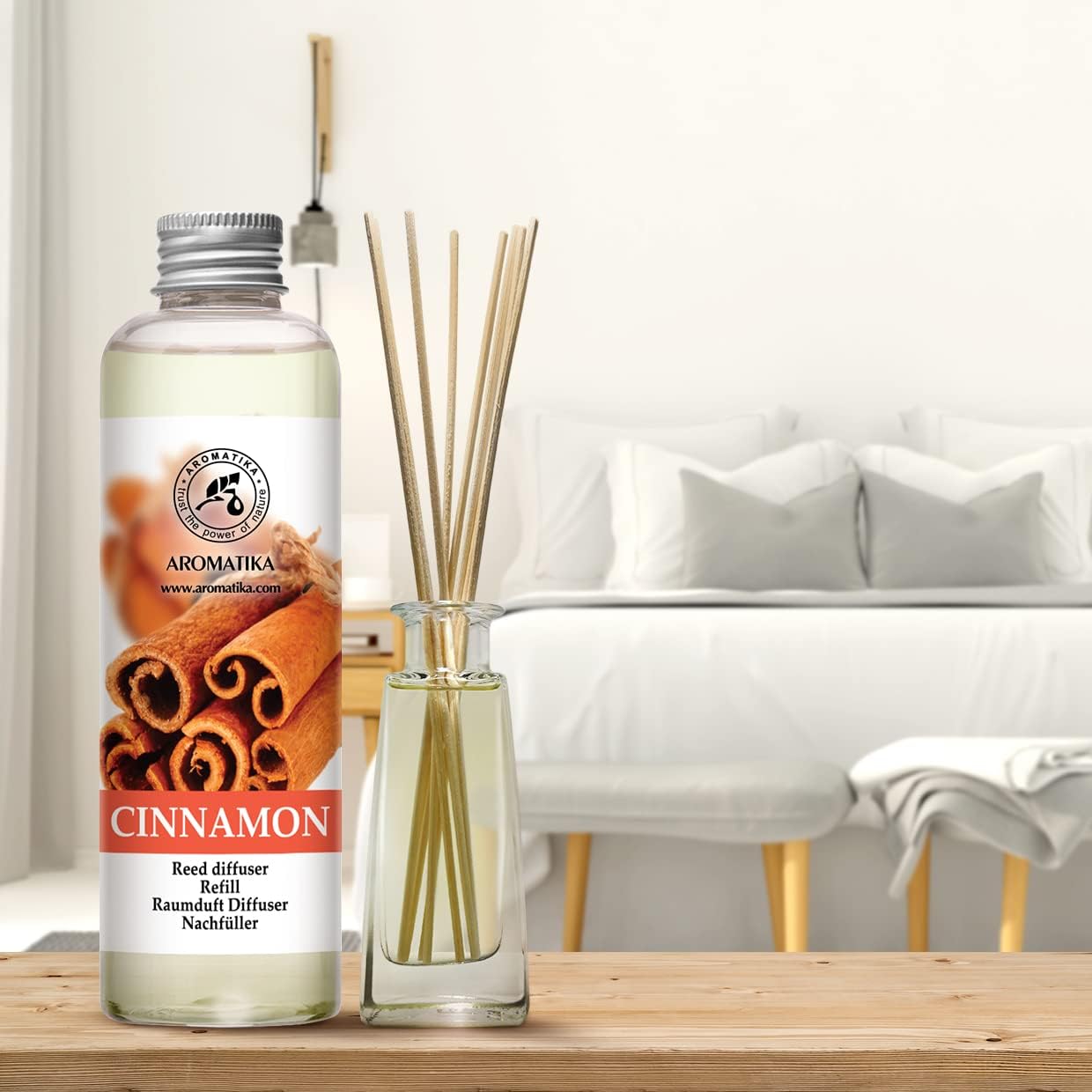 Cinnamon Reed Diffuser Refill with Natural Essential Cinnamon Oil 6.8 Fl Oz - Fresh & Long Lasting Fragrance - Reed Diffuser Oil Refill for Aromatherapy - Home - Fitness - Boutique
