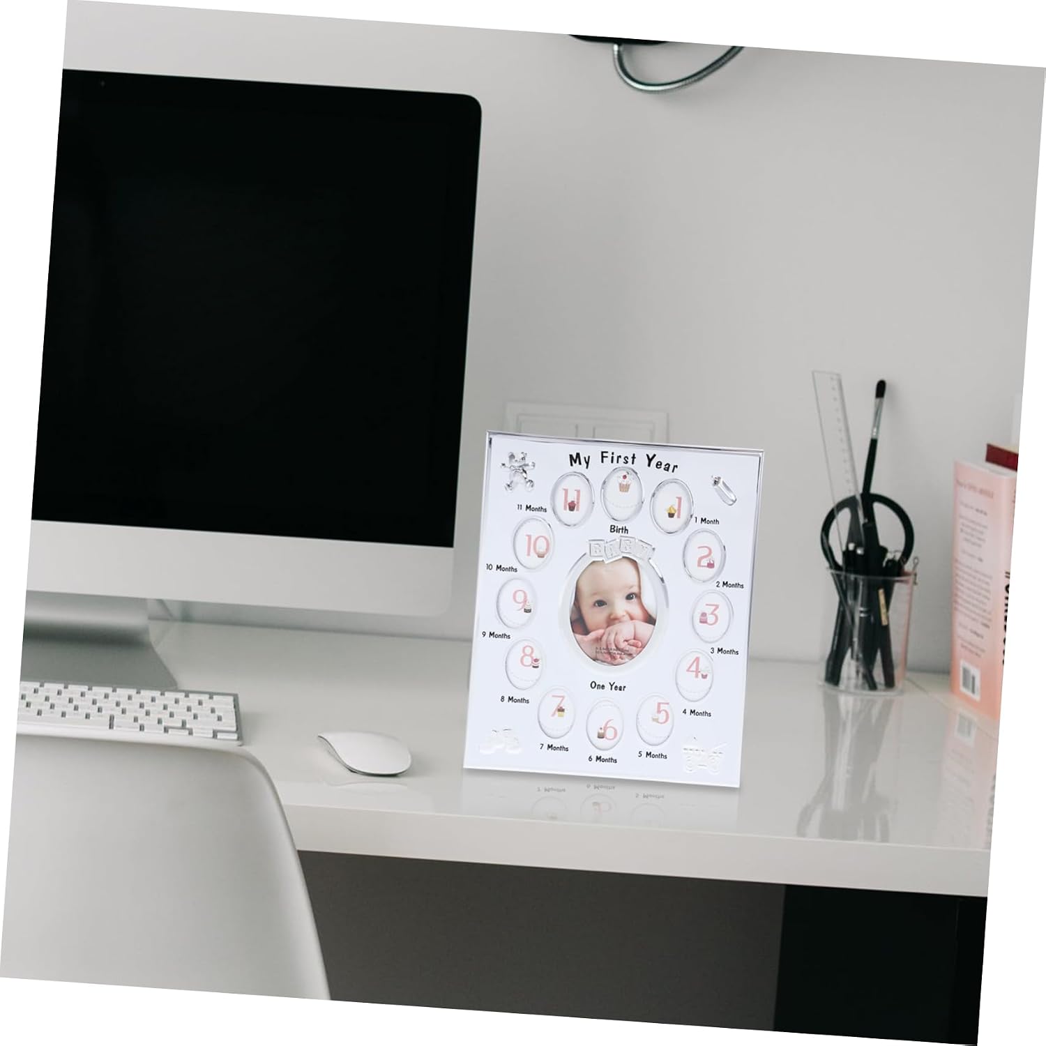 Baby 12 Months Photo Frame Holds 12 Pictures White Metal image 4