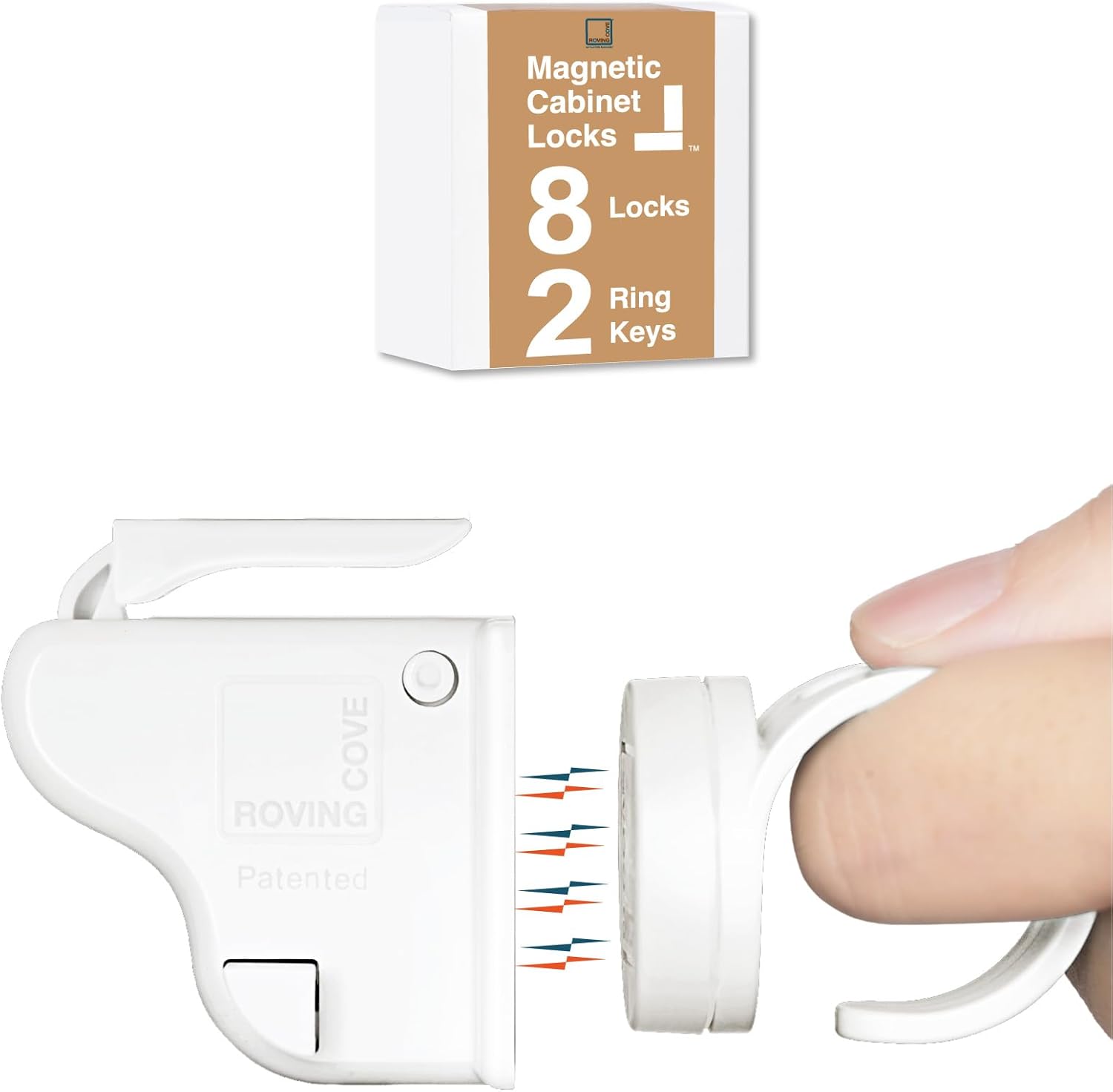 5ft Guard + 8 Locks - Bundle & Save - Roving Cove Stair Railing Safety Net (5ft L x 3ft H, Ebony Black) + Roving Cove Magnetic Cabinet and Drawer Locks (8 Locks 2 Keys)