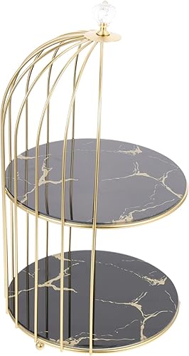 Soporte de 2 niveles para tartas con forma de jaula de pájaros, soporte de metal para cupcakes, soporte para tartas, bandeja para servir postres
