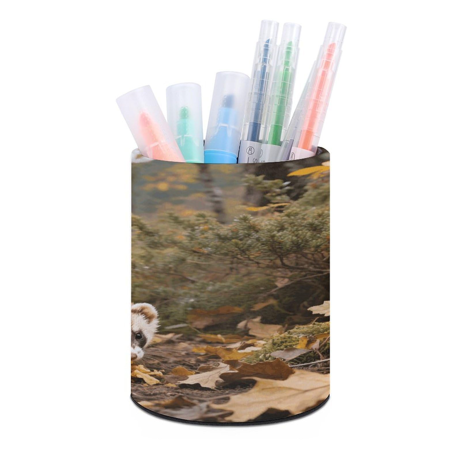 VstaDank Ferret - Badger Pen Holder for Desk Makeup Brush Holders Stylish Pen Cup Cute Pencil Cup Round Pencil Holder Decor Brush Scissor Holders for Multifunctional Office Supplies