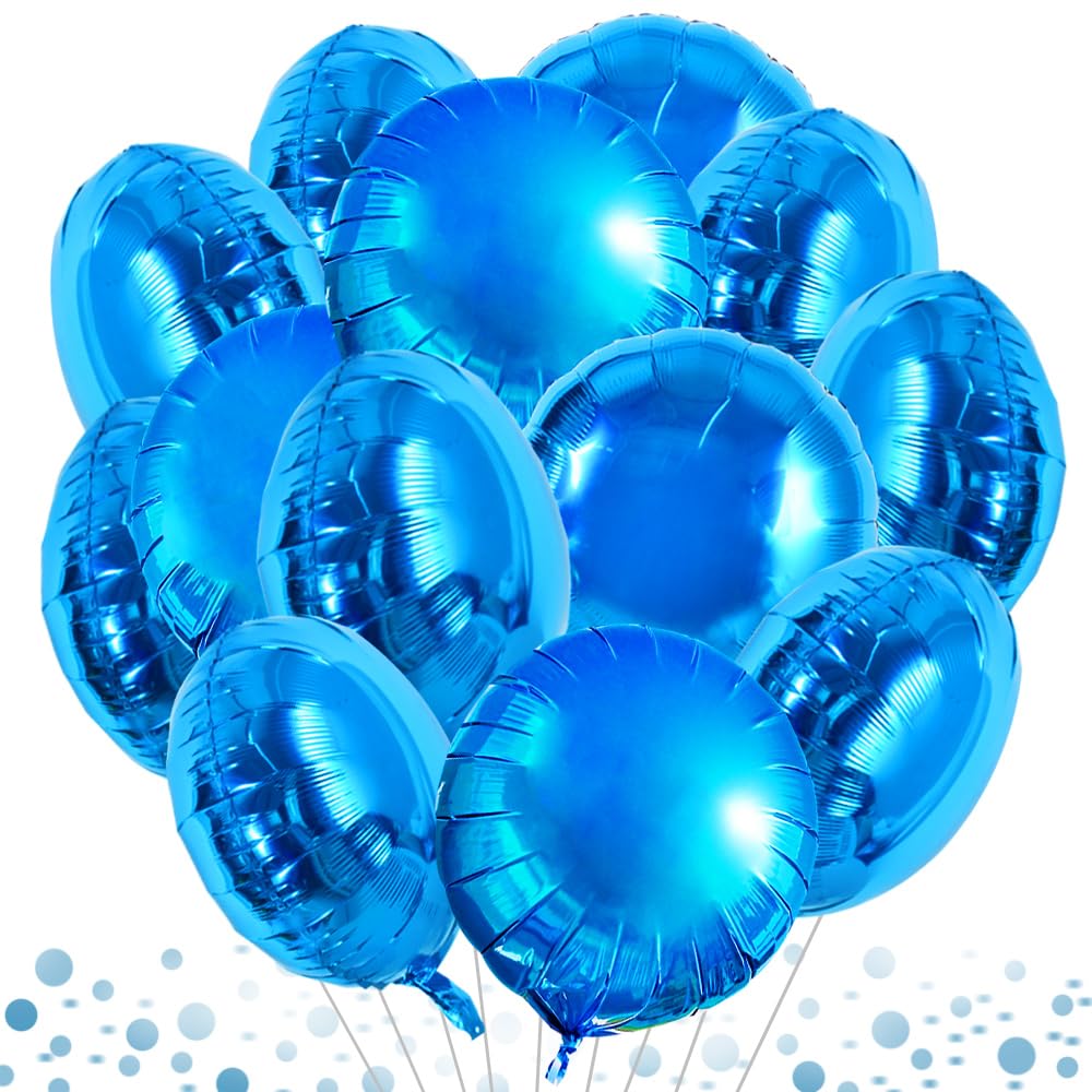 30Pcs 18 Inch Large Blue Round Shape Foil Balloons Big Blue Circle Helium Mylar Ballons for Birthday Wedding Bridal Shower Anniversary Engagement Party Decorations Supplies