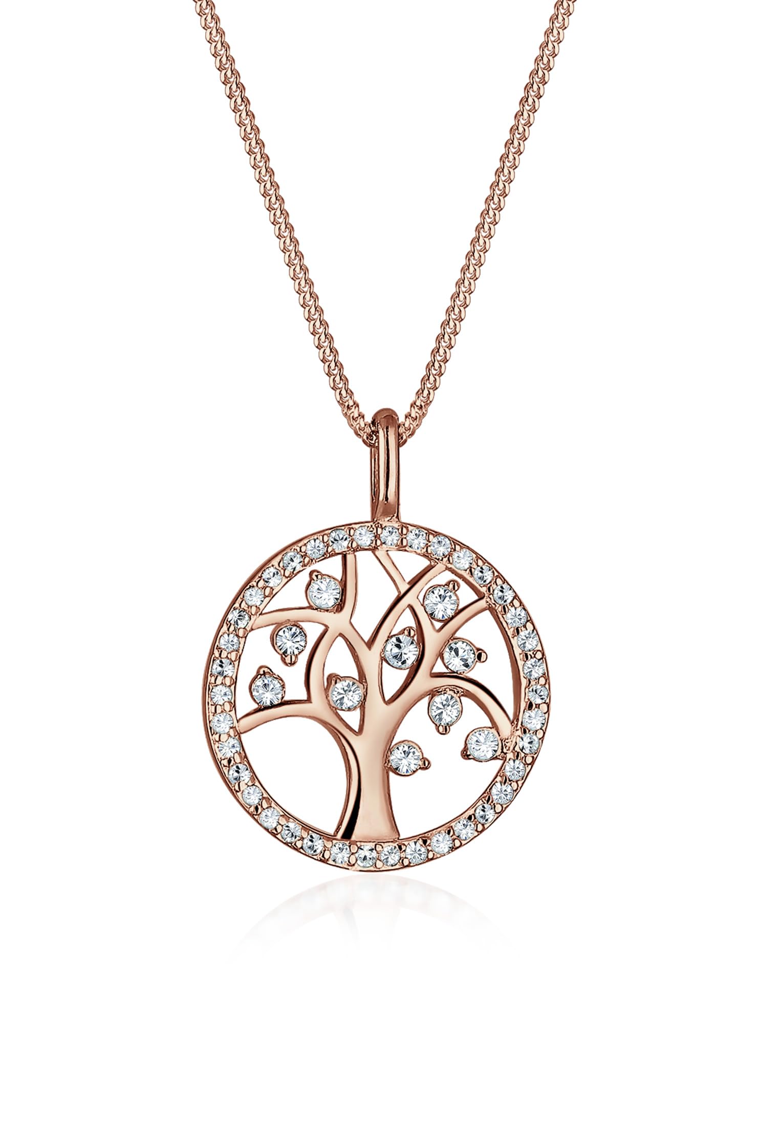 Elli Halskette Silber 925 Rosé 18K Vergoldet Lebensbaum Anhänger Kette Damen Kristall Schmuck Geschenke für Frauen Mädchen Mama Freundin, Silberkette Länge 45 cm