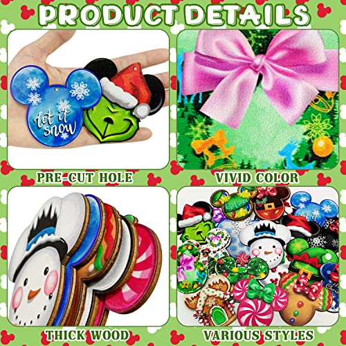 48 Pcs Christmas Mouse Wooden Ornaments Holiday Hanging Slices With Rope Christmas Tree Pendants Tags For Home Party Decorations (Xmas Mouse-01) #TOP2