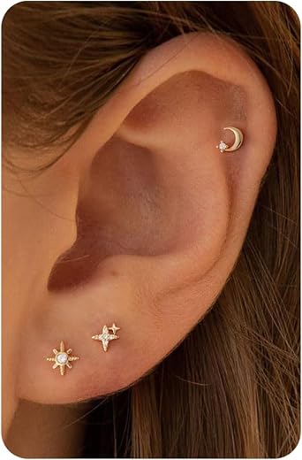 2/3 Pairs 14K Gold Plated/Sterling Silver Flat Back Earrings for Women