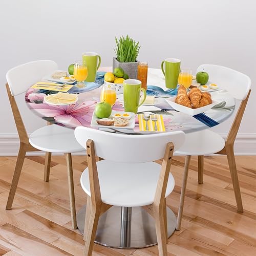 Vista 50 de Pardick Mantel redondo ajustable con diseño de flores de arte en acuarela con mantel elástico, mantel elástico redondo, impermeable, lavable, se