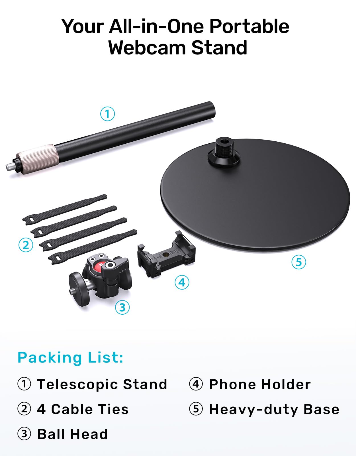 Etour Webcam-Ständer für Schreibtisch, mit 360°-Kugelkopf, schwere Basis, höhenverstellbar, Webcam-Stativ für Logitech Webcam C922 C930e C920 C615 C960 C920x BRIO 4K NexiGo N60, Telefonhalterung