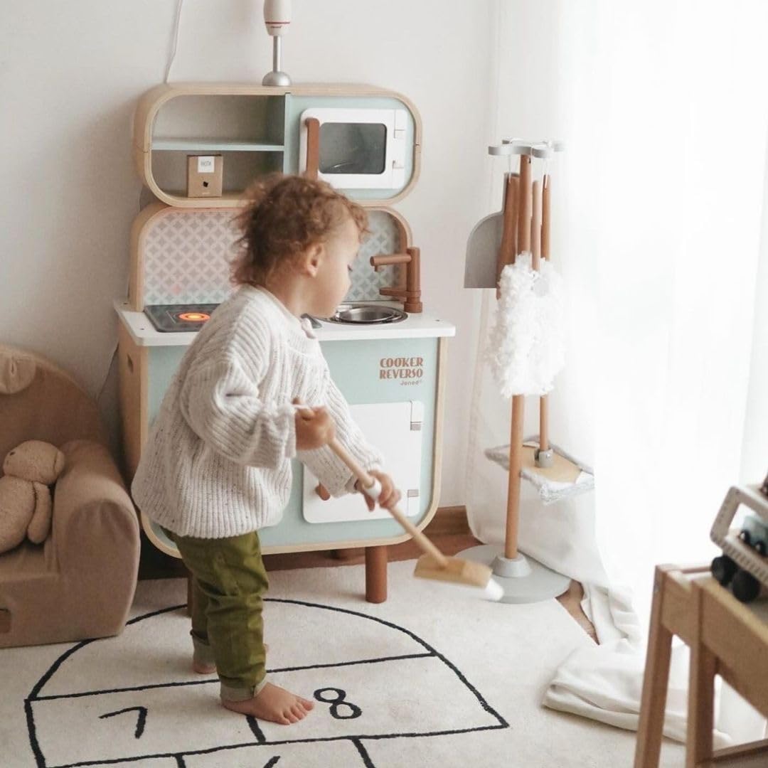 Mamabrum, kit de Nettoyage en Bois, Support de Rangement en Bois, Pelle, Balai, vadrouille avec Tampon Doux, plumeau, kit de Nettoyage pour Enfants, Balai pour Enfants