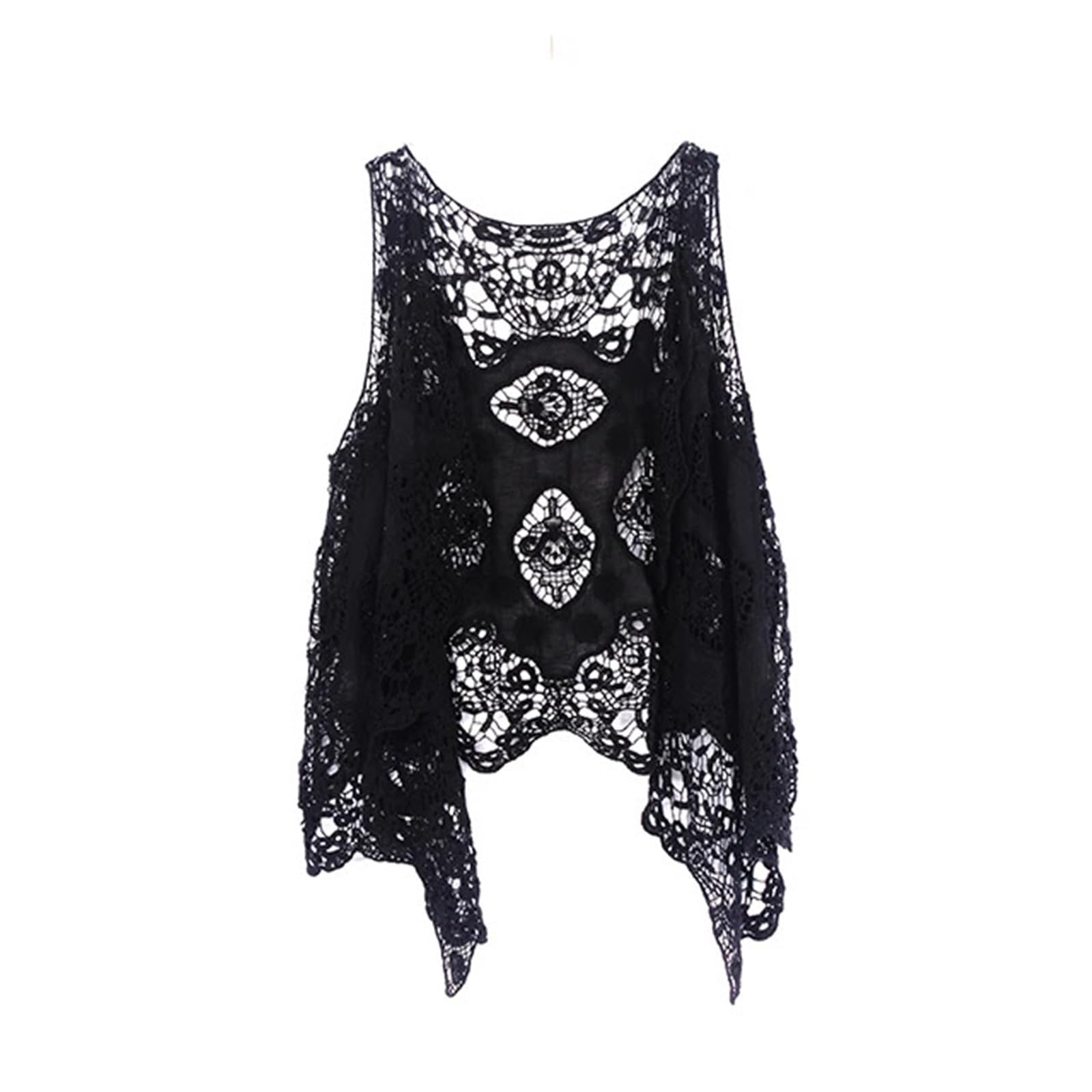 Cardigan asymétrique à motif floral rétro au crochet, couverture de plage