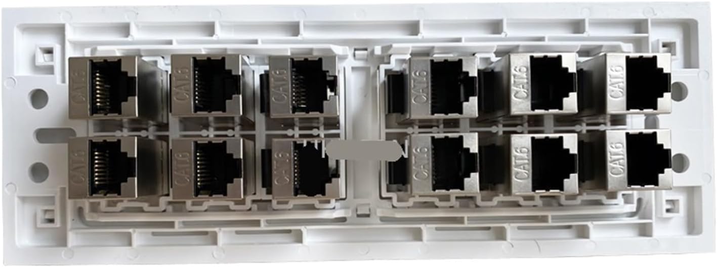 12 Outlet Shielded CAT6 RJ45 Wall Connector Pass-Through Shielded Internet Plug Panel(Square)