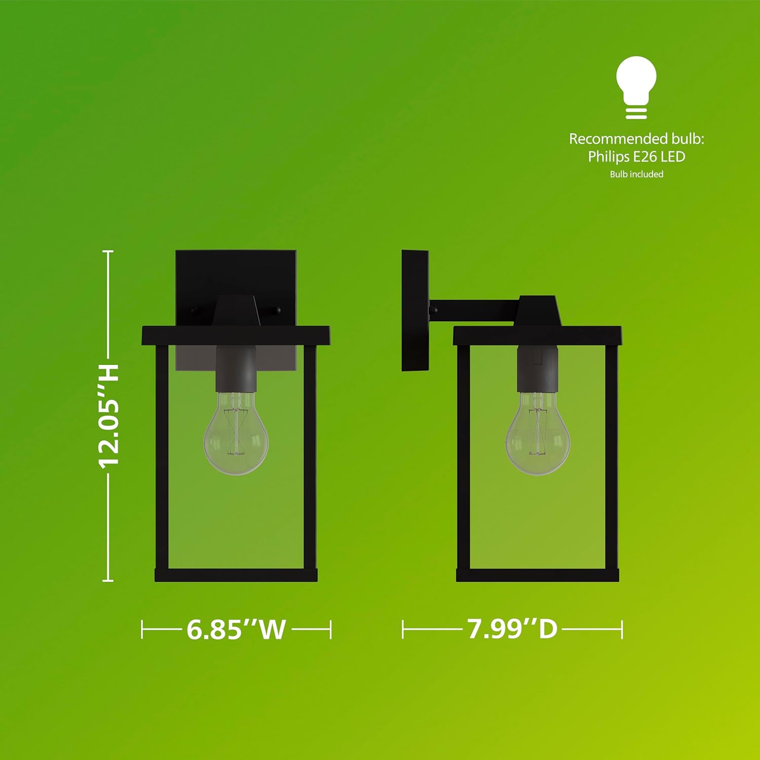 Philips Bellini Outdoor Wall Light, IP44 Weather Resistant, Dusk to Dawn, Bright Light 800 lm, Warm White Light 2700 K, Built to Last, E26 LED Bulb Included, 2 Lights