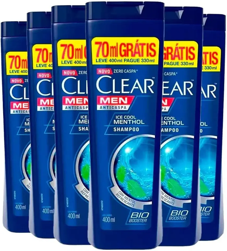 Kit Shampoo Clear AntiCaspa Ice Cool Menthol Leve 400ml Pague 330ml 6 Unidades