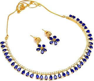 JewarHaat Indian Bollywood Necklace Set AD CZ Elegant Gold Plated Multi Stones Sparkling Crystals Choker with Earrings Fashion Jewellery for Women & Girls