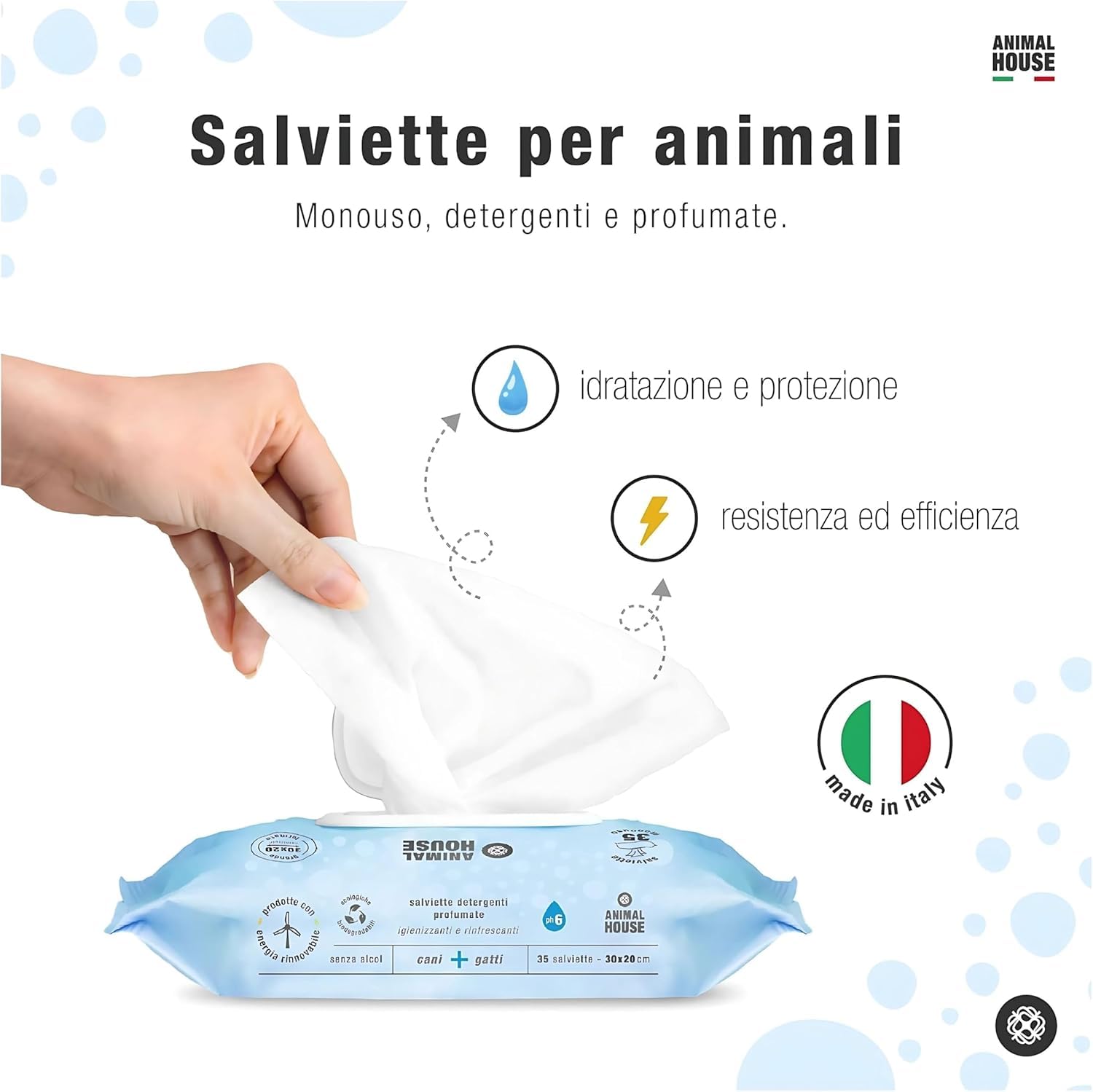 Animal House Salviette Profumate 350 PZ: Salviette Umidificate Ipoallergeniche e Biodegradabili per la Pulizia Quotidiana di Cani e Gatti (350, Muschio Bianco)