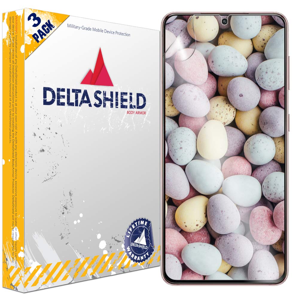 DeltaShieldScreen Protector for Samsung Galaxy S21 (6.2 inch) (3 - Pack) (Slim Design for Cases) [Compatible with Fingerprint Scanner] BodyArmor Anti - Bubble Military - Grade Clear TPU Film DS38478