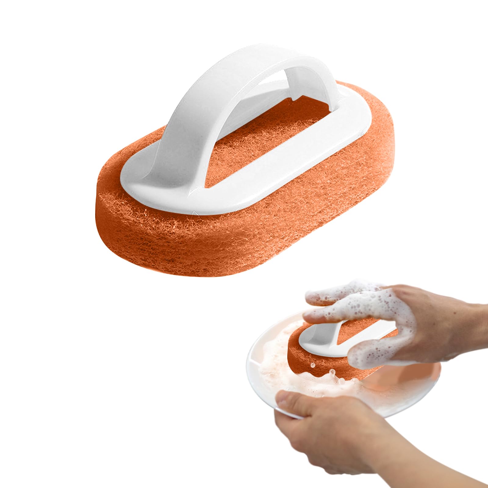 4 Pack Handled Scrubber, Scrub Brush Strong Scouring, Reusable Cleaning Sponge with Handle for Shower Tile, Bathtube, Sink (White)