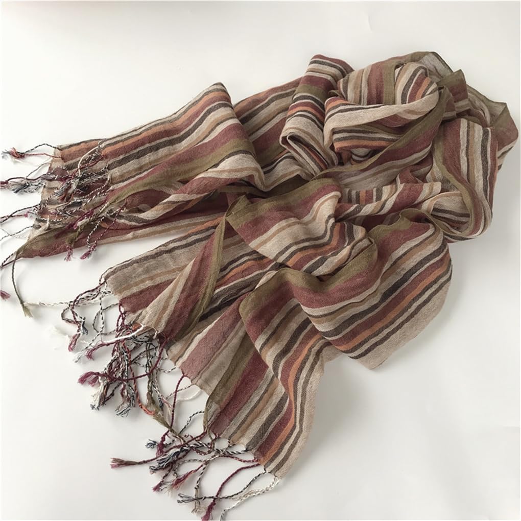 Sciarpa Lunga a Righe in Cotone e Lino da Uomo, Unisex, Morbida e Leggera