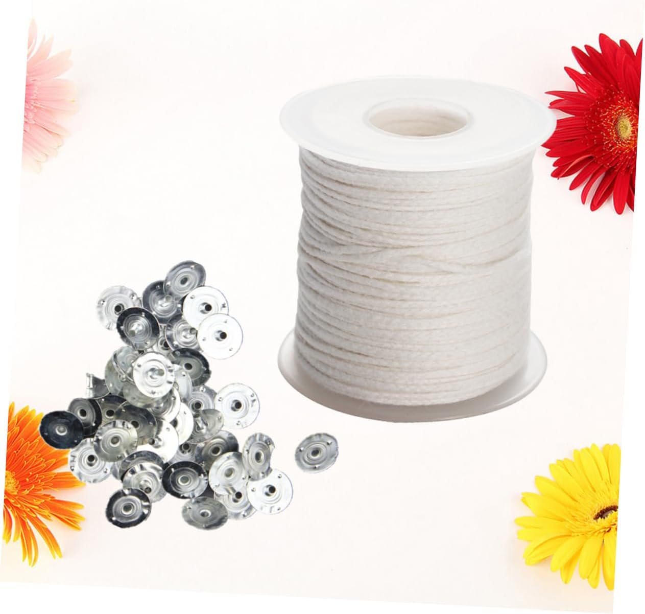 Tofficu 2rolls Pre Waxed Wicks DIY Candle Making Kit Candle Wick Tabs No Smoking Centering Device Included