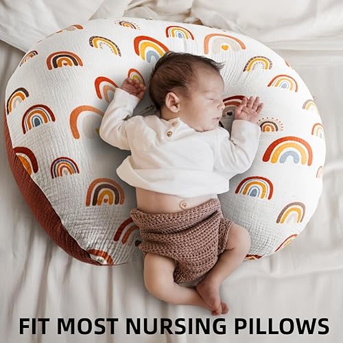 Miniatura 6 de Paquete de 2 fundas de almohada de lactancia de muselina 100% algodón, bohemias, neutrales, elásticas, extraíbles para bebés, almohadas de