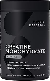 Sports Research Creatine Monohydrate - Gain Lean Muscle, Improve Performance and Strength and Support Workout Recovery* - 5 g Micronized Creatine - 17.46 oz