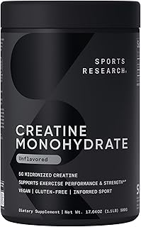 Sports Research Creatine Monohydrate - Gain Lean Muscle, Improve Performance and Strength and Support Workout Recovery* - 5 g Micronized Creatine - 17.46 oz