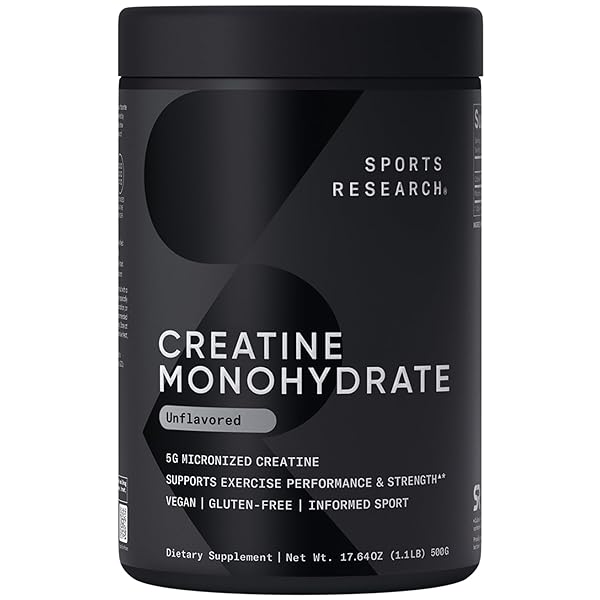 Sports Research Creatine Monohydrate - Gain Lean Muscle, Improve Performance and Strength and Support Workout Recovery* - 5 g Micronized Creatine - 17.46 oz