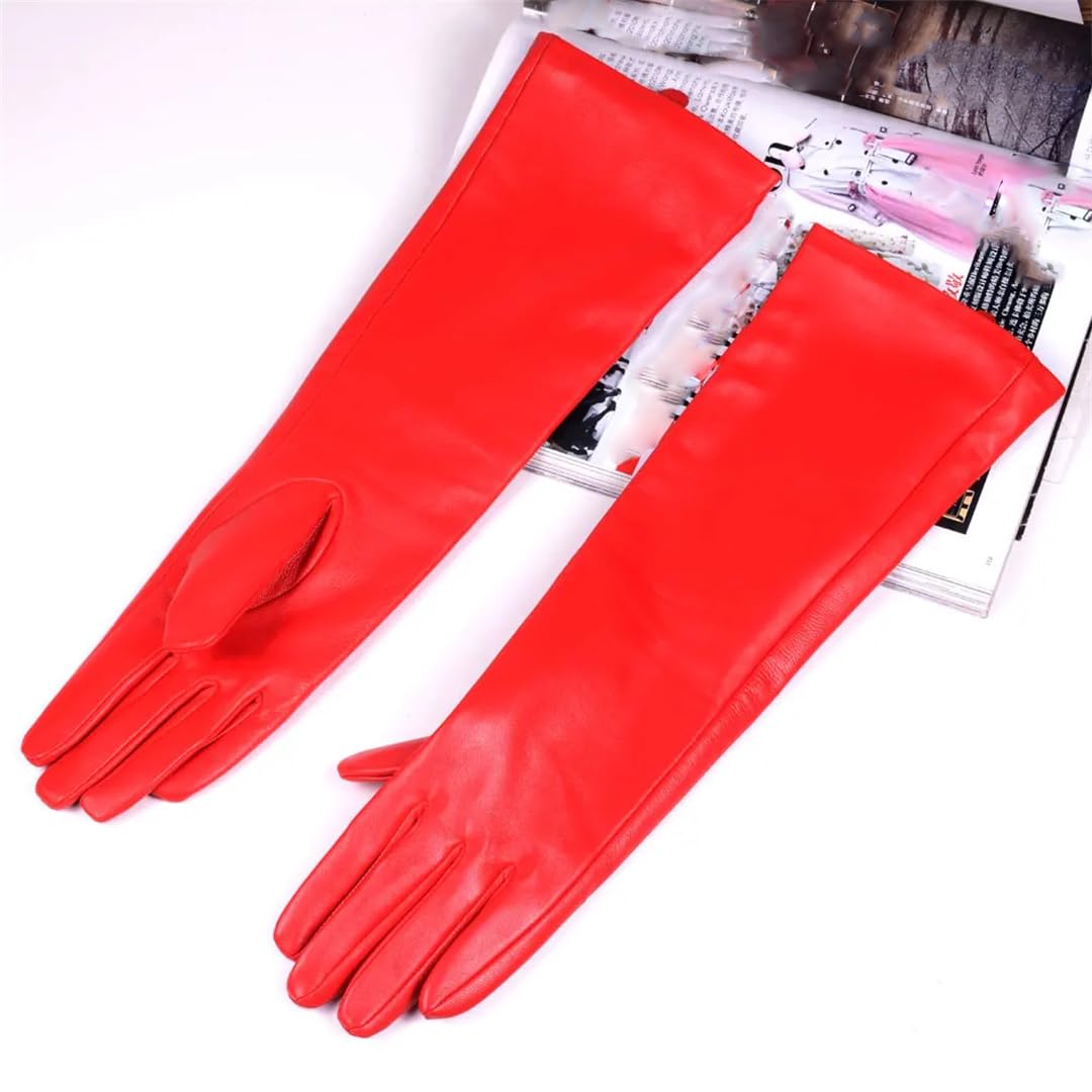 Guantes largos de piel de oveja para mujer, para fiesta, noche, boda, ópera